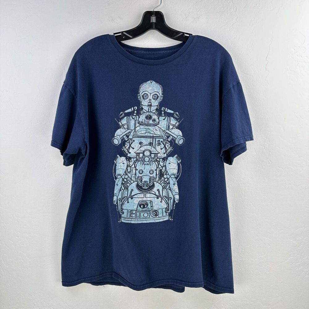 Star Wars Tshirt Mens Large Blue Droids Robot Graphic Print Short Sleeve Tee